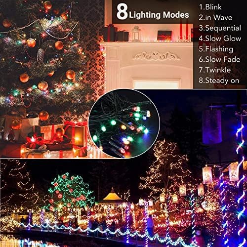 Luzes solares de corda 240 LED 39ft 8 Modos Luzes de Natal ao ar livre, água de férias solar de Natal, decorações