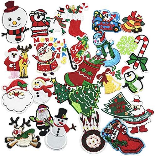 Woohome 27 PCs Feliz Natal Ferro em Appliques bordados de patch para artesanato, costura, roupas e presentes de