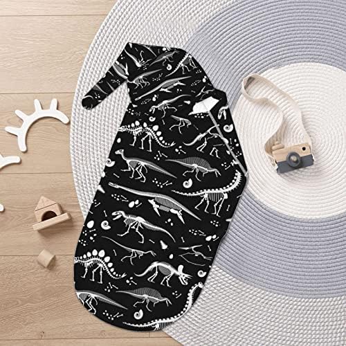 Ykklima preto e branco Dinosaur Pattern Pattern Baby Recém -nascido algodão cobertor com chapéu de