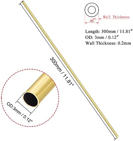 Osowin [3 PCs] Tubo redondo de latão de 300 mm de comprimento de 3 mm od 0,2 mm espessura da parede, tubulação