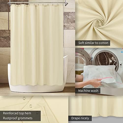 Alyvia Spring Cream Fabric Shower Curtain Liner impermeabilizado - forro de pano macio e leve com 3 ímãs,