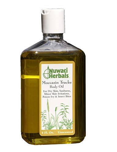 Herbais nuwati Mocassins rastreia o banho e óleo corporal - Para pele seca, queimaduras solares, irritações, hera