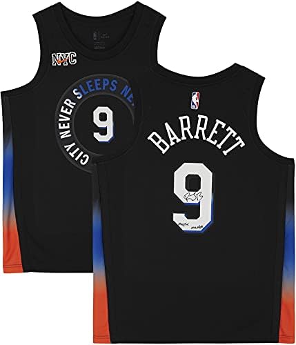 RJ Barrett New York Knicks autografou Nike Black 2020-21 City Edition Swingman Jersey com inscrição Maple Mamba