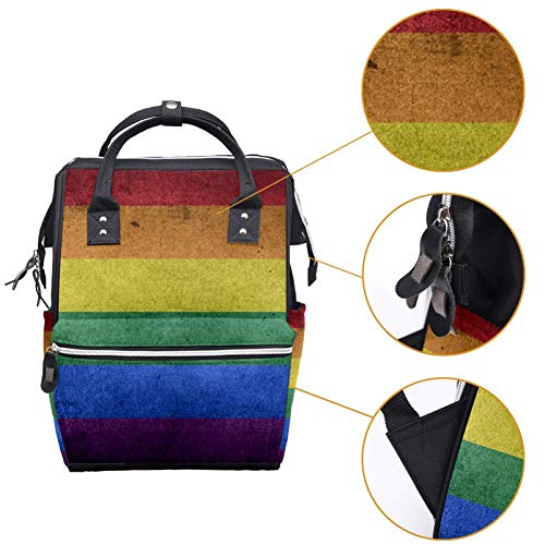 Mochila de fraldas da bandeira do arco-íris Lorvies, mochila de viagem de função muti-função