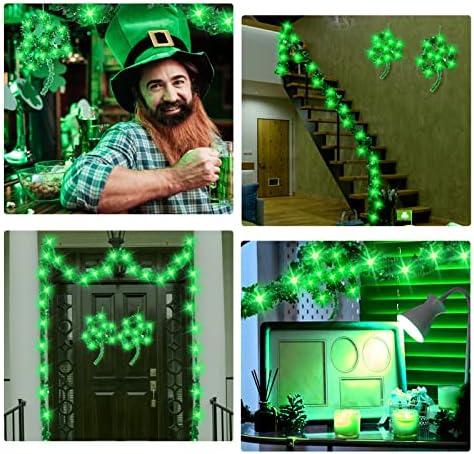 Decorações do dia de St.Patrick - 2 PCs St.Patrick's Light Up Tinsel Greath de 16,4 pés de comprimento