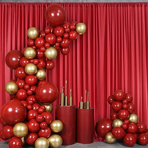 Painéis de cortina de cano de fundo vermelha de 10ftx20 pés para festas, 4 painéis de 5ftx10ft rugas de