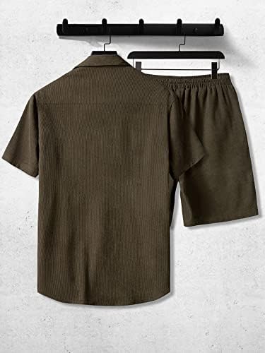 OSHHO Roupas de duas peças para homens Men Camisa de bainha baixa e shorts de cintura de cordão sem