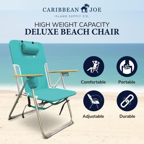 Cadeira de praia dobrável do Caribe Joe, 4 posições de mochila portátil de mochila com apoio de cabeça,