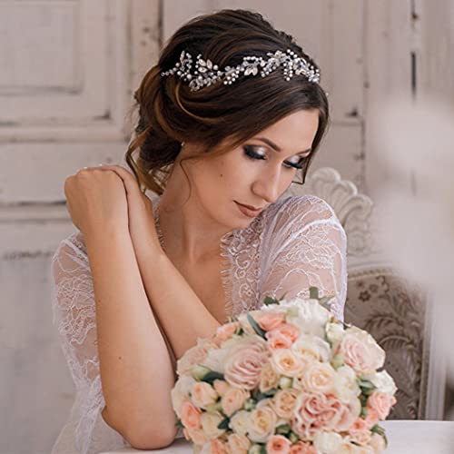 Gorais Crystal Bride Hair Hair Vine Silver Pearl Cabeças de noiva Acessórios para cabelos de faixa de shinestone