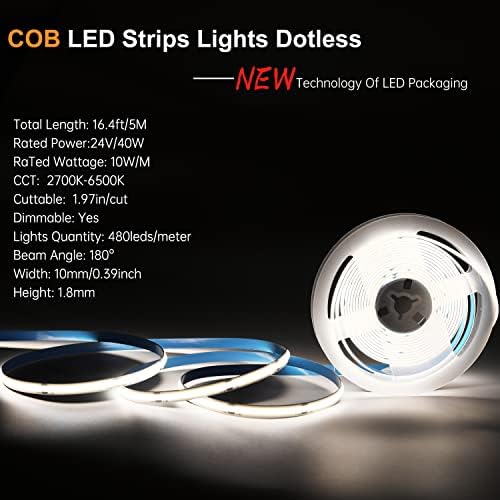 LED LED LIDES CCT, 5m/16,4ft LED Lights Strip, 640leds/m CRI90+ Luz de tira flexível, kits de luz de fita LED