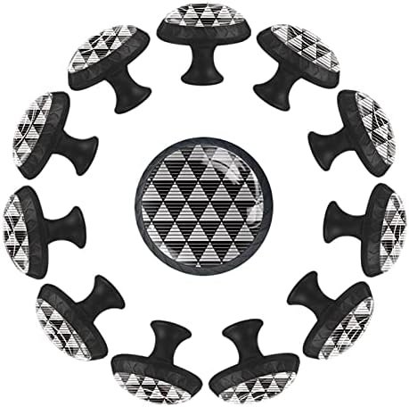 12 peças Triângulos abstratos Triângulos em preto e branco botões de vidro para gavetas de cômoda, 1,37 x 1,10