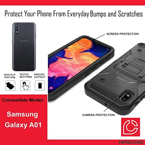 Ohiya Case Compatível com Galaxy A01 [Transformador híbrido Impact Rugged Kickstand Black Case Tampa