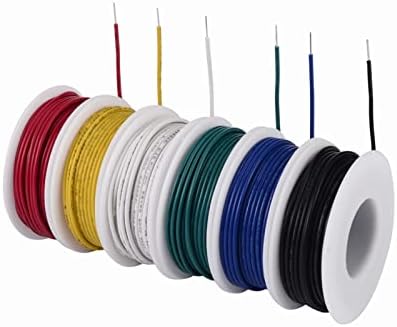 BMINO 22 AWG Kit de fio sólido de fio sólido-6 Diferentes bobinas coloridas de 30 pés 22 bitola fios