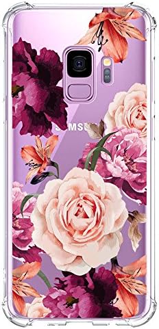 Kiomy Galaxy S9 Caso para meninas limpas com o design de flores roxo Projeto protetor à prova de choques