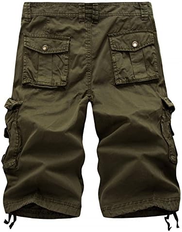 ELONGLINLLIN Mens casual shorts de algodão de algodão shorts retro multi -bolsos