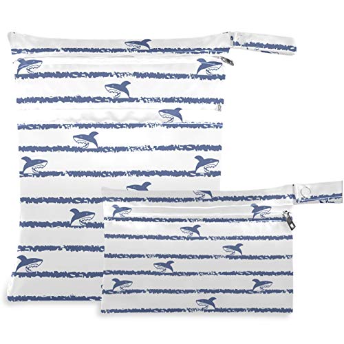 VISESUNNY Blue Shark Abstract Stripe 2pcs bolsa molhada com bolsos com zíper lavandenável lavável para viajar,