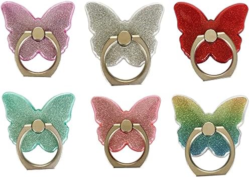 Qingsi 6pcs anel de telefone suporte Butterfly bling glitter universal 360 graus girating titular