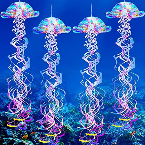 4 peças Glitter Glitter Iridescente Jellyfish Honeycomb Mermaid Party Wellyfish Lanterns Ocean
