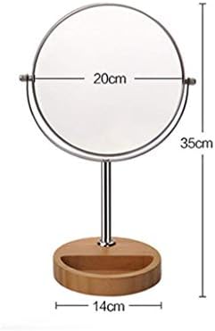 Espelho de maquiagem de beleza htllt, mesa de espelho de bambu reversível redonda e redonda, 8 polegadas