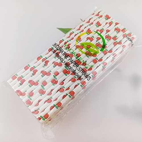 Yaosheng premium dispensável bebida canudos de papel frutado, pacote 100 canudos de papel de maçã para suprimentos