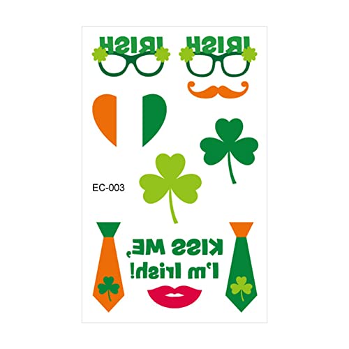 St. Patricks Day Tattoos decorativos Green Irish Irish Temporary Tattoos Adesivos para crianças homens homens St.