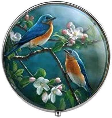 Bluebirds Blue Birds Thrush - Art Photo Pill Box - Charm Pill Box - Caixa de doces de vidro