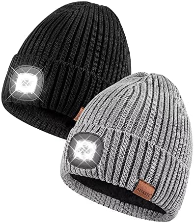 Beanie com luz para homens 2 pacote, chapéu com luz construída em boné de farol de inverno, presente para