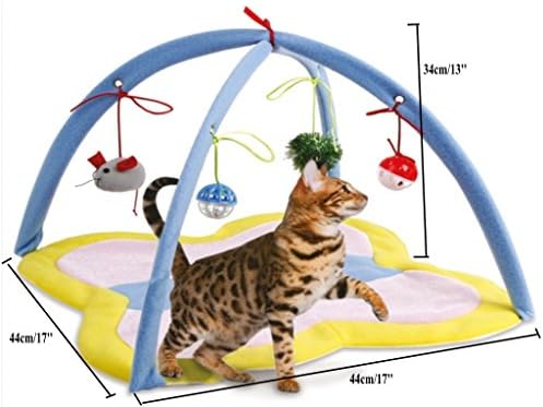 Wowowmeow Cat Tent Play Mat Mat Funny Kitty Activity Center Exercício tapete com 4 brinquedos pendurados
