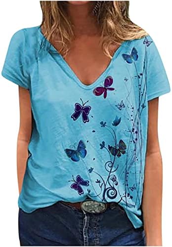 Manga curta 2023 Vneck Butterfly Floral Graphic Fit Fit Relaxed Top Camisa para meninas adolescentes Top JB