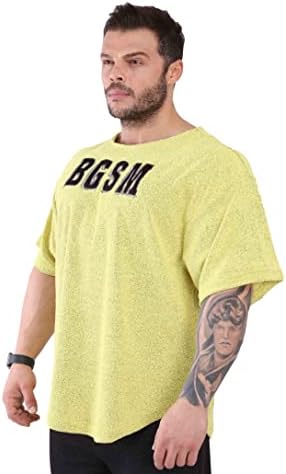 T-shirt de tamanho grande masculino, fisiculturismo, levantamento de cardio top top grosso de tecido texturizado