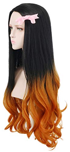 Yuehong Mulheres laranja gradiente preto peruca longa peruca encaracolada Halloween cosplay perucas