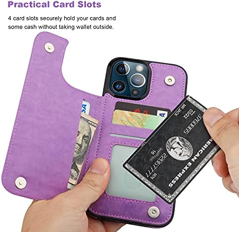 Vaburs compatíveis com o iPhone 13 Pro Max Case carteira com suporte de cartão, botões de couro de borboleta em