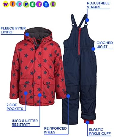 Snowhit do Wippette Boys - jaqueta de esqui com peso pesado de 2 peças e babador de neve