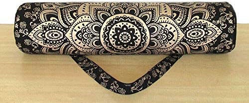 Saco de tapete de ioga artesanal indiano, bolsa de tapete de ioga de algodão, bolsa esportiva, bolsa de exercício,