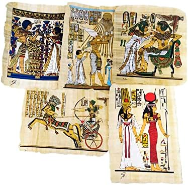 Conjunto de 5 papiro egípcio originais feitos à mão no Egito de diferentes cenas do Egito antigo