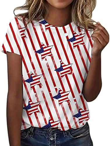 4 de julho Camisetas de camisetas para mulheres Summer Manga curta T-shirts American Flag Stripes