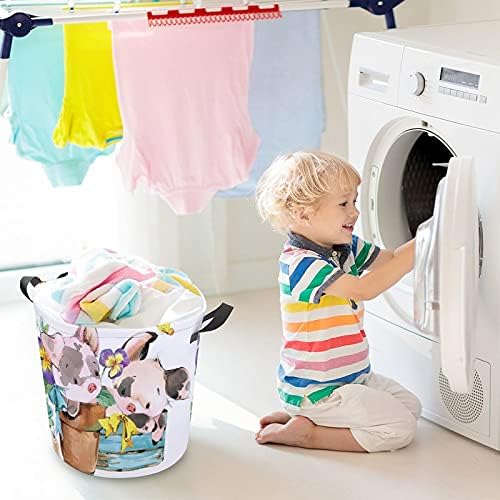 Cesta de lavanderia Foduoduo Happy Pig Flower Butterfly Laundry Tester com alças Saco de armazenamento