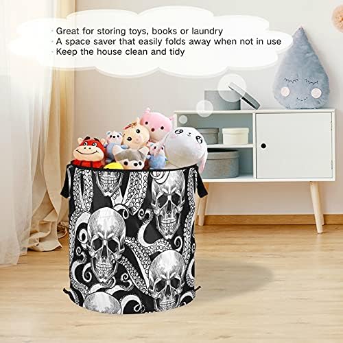 Crânio Octopus Pop Up Laundry Horse com tampa de cesta de armazenamento dobrável Bolsa de roupa dobrável para
