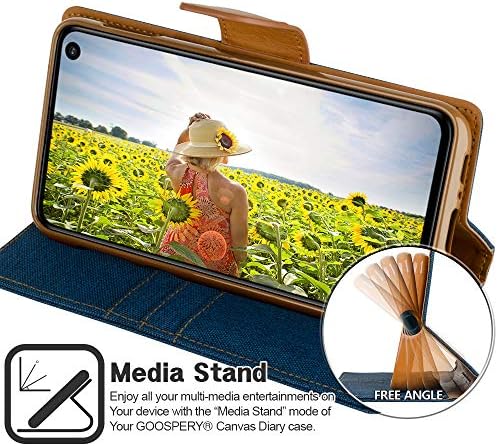 Carteira de Canvas de Goospery para Samsung Galaxy S10e Case Denim Stand Flip Tampa - Azul