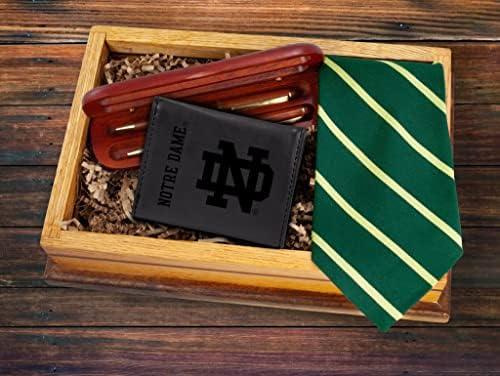 NCAA Notre Dame Fighting Irish Premium Premium Laser Gravado Vegan Black Leather Tri Fold Wallet - Design