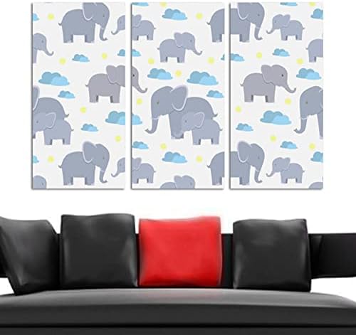 Arte de parede para sala de estar, pintura a óleo na tela grande elefante emolduradas de desenho animado