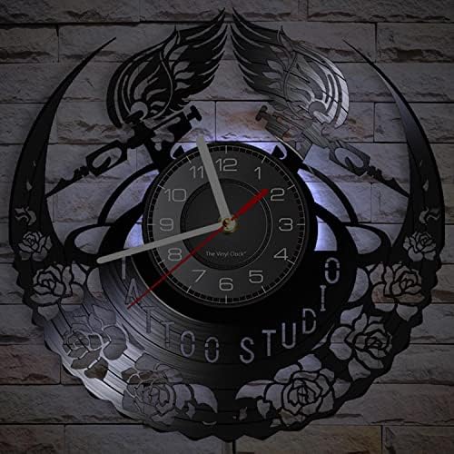 Timethink de 12 polegadas Tattoo Studio LED Relógio de parede com 7 modos luminosos para decoração de lojas