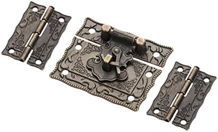 Zhyh Antique Bronze Padlock Lock Jewelry Box Wood Latch Hasp Flop +2pcs Armário de mala de dobradiça Furniture vintage