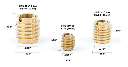E-Z LOK Faca inserções rosqueadas para kit de sortimento de madeira dura com ferramenta de broca