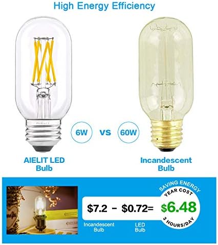 AIELIT T45/T14 6W E26 Bulbo de tubo LED 60 watts equivalente, diminuído, branco macio 3000k, lâmpadas