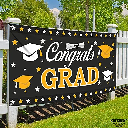 Katchon, Black and Gold Parabéns Banner de graduação - Xtriarge, 72x44 polegadas | Banner de formatura