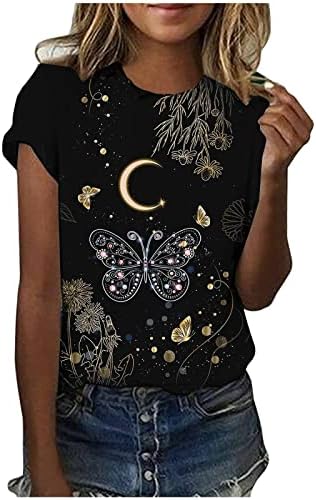 T-shirt de impressão de borboleta de dragão de verão para mulheres moda de manga curta Tops de verão