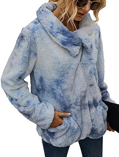 RomanStii Work Warm Sherpa Pullover Half Zip Lapeel Fluffy Fuzzy Sweatshirt Outwear com bolsos