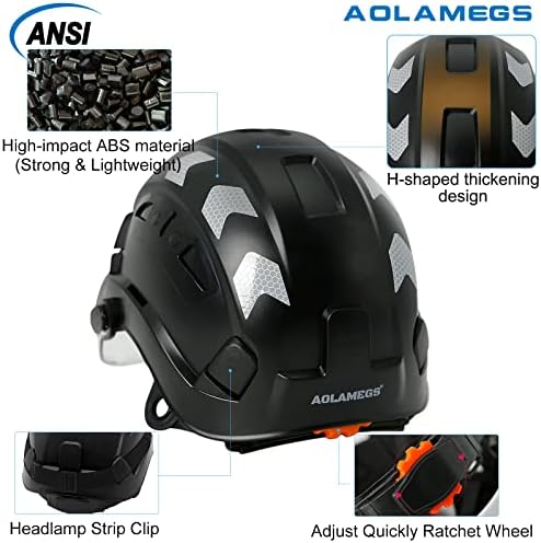 Aolamegs Construction Safety Hard Hard - Ansi Z89.1 Capacetes de segurança aprovados com viseira e muffos