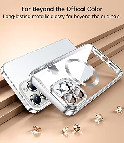 Jueshituo Magnético Matallic brilhante Clear para iPhone 12 Pro Case com proteção completa da capa da câmera [ímãs
